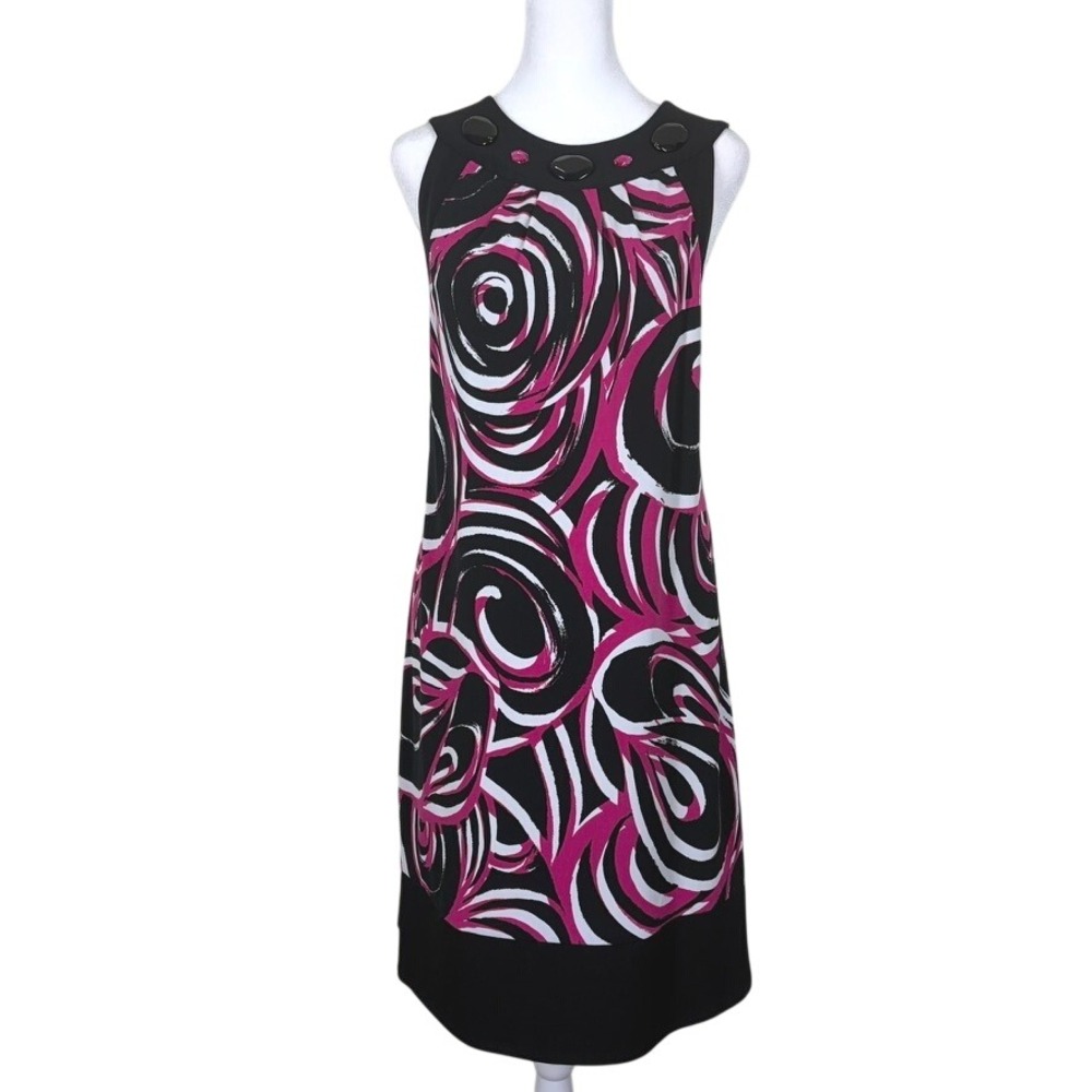 Rabbit Womens Shift Dress 12 Pink Abstract Swirl Jeweled Neck Vintage 90's Y2K